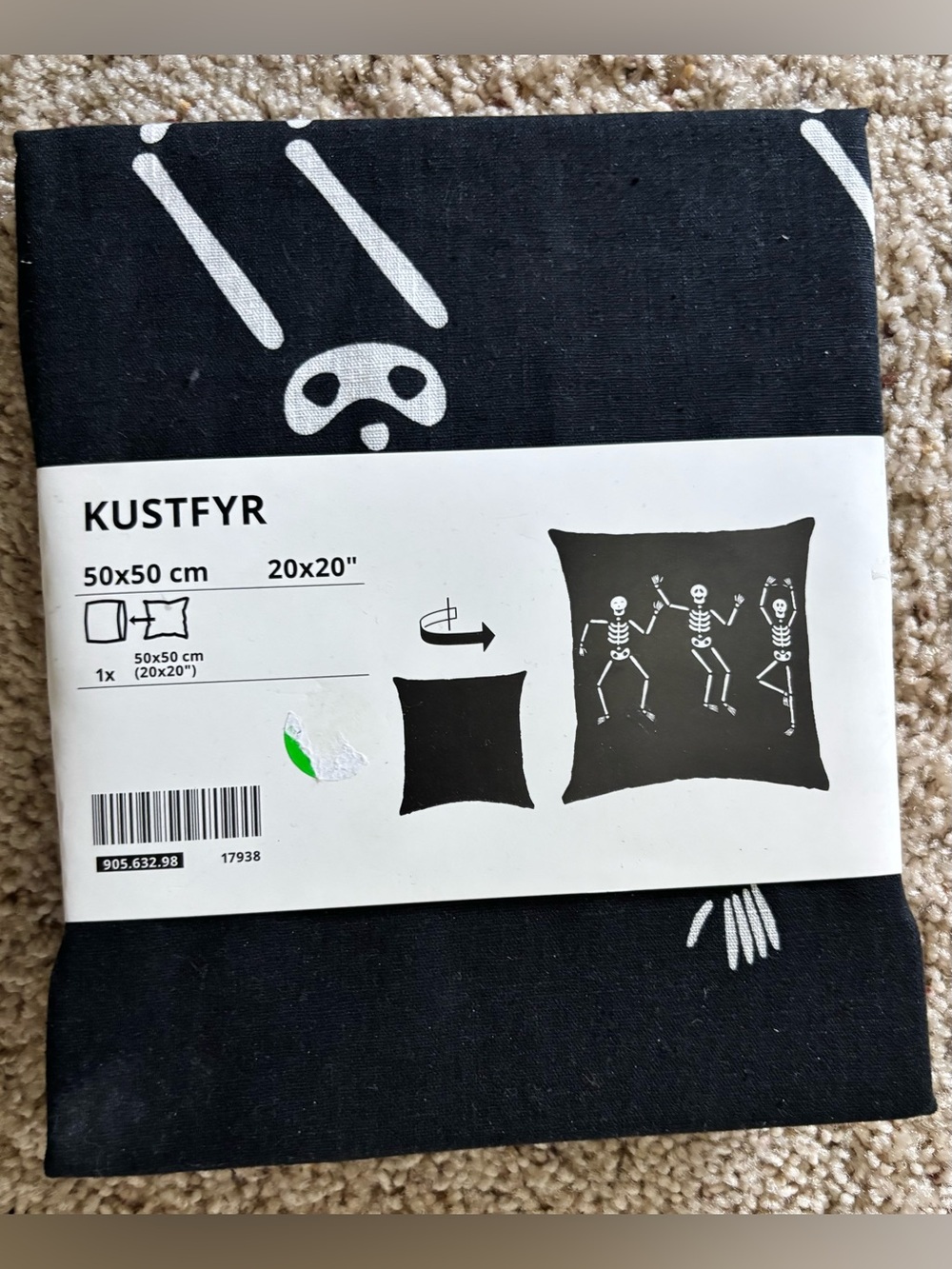 New Ikea Kustfyr Skeleton Black White Halloween Pillow Cover Case 20x20